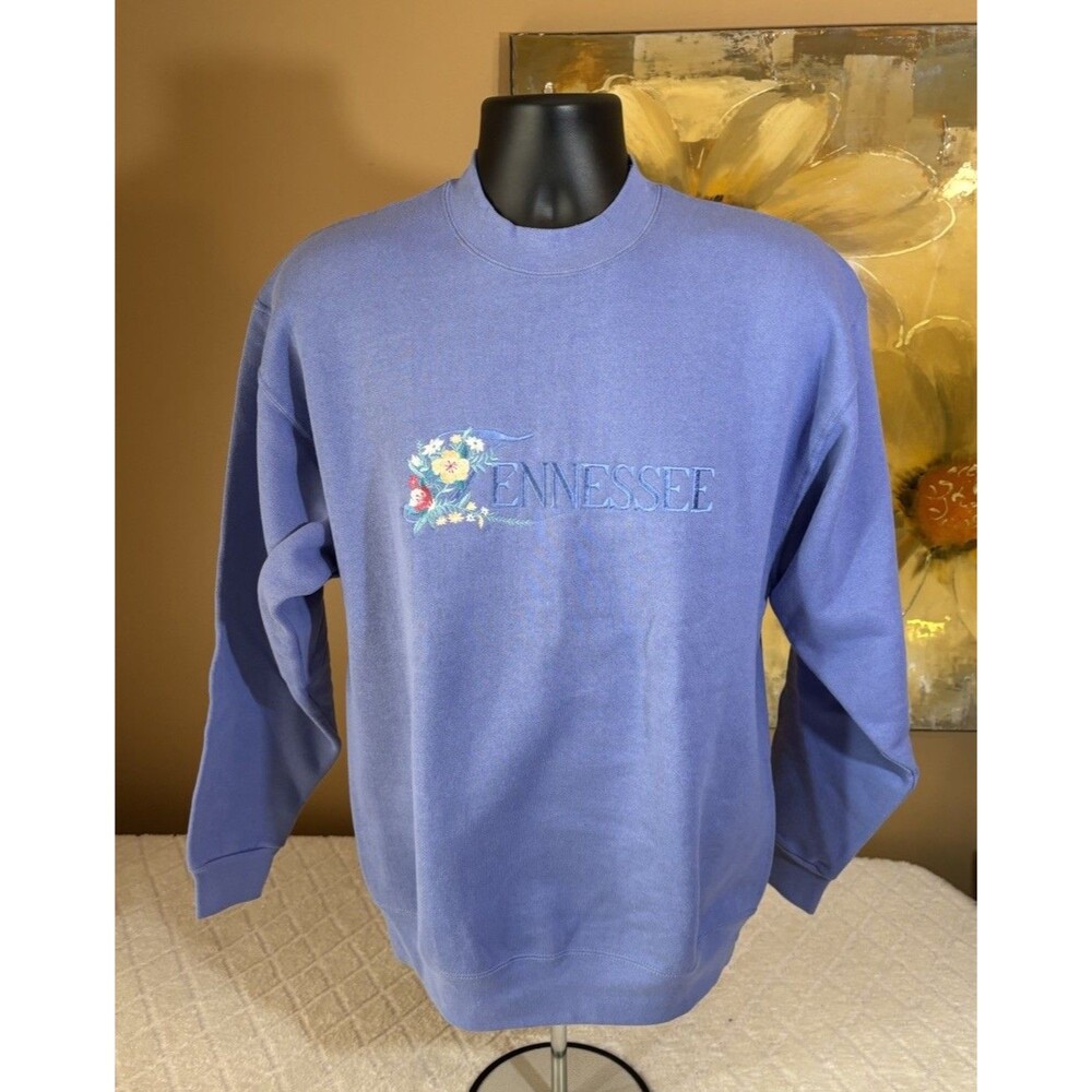 Vintage Desert Heat Tennessee Flowers Embroidered USA Made Blue Sweatshirt M